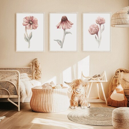 3 x plakat dla dzieci | kwiaty zestaw III 30x40