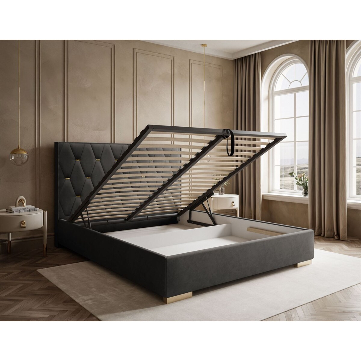 Łóżko tapicerowane IZOLDA z wysokim zagłówkiem, selaż 34, 140x200, Royal Velvet 185