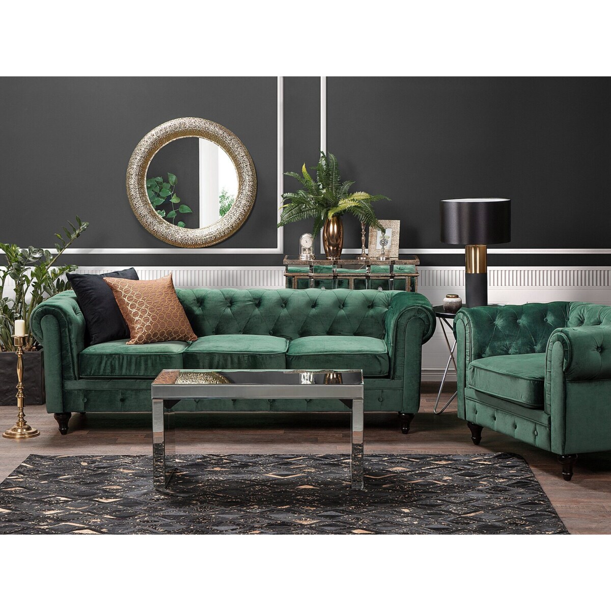 Sofa 3-osobowa welurowa zielona CHESTERFIELD