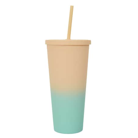 KUBEK ZE SŁOMKĄ Tie-Dye PP 700 ml żółto-turkusowy