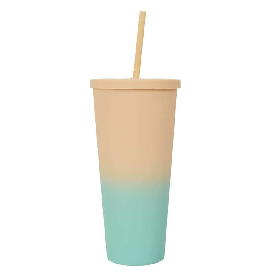 KUBEK ZE SŁOMKĄ Tie-Dye PP 700 ml żółto-turkusowy