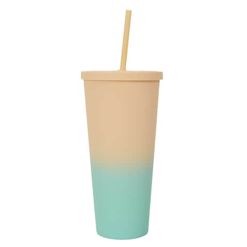 KUBEK ZE SŁOMKĄ Tie-Dye PP 700 ml żółto-turkusowy