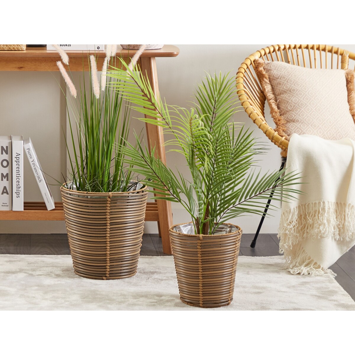 Zestaw 2 koszy na kwiaty z technorattanu brązowy SARTI