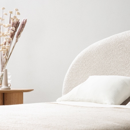 Łóżko tapicerowane 160x200 cm beżowe bouclé Riaci