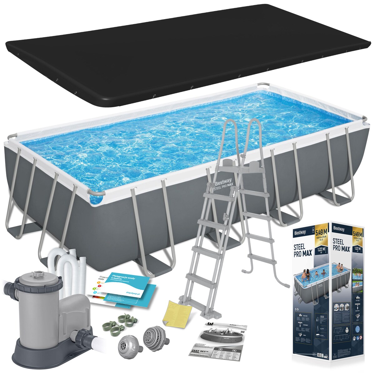 Basen ogrodowy stelażowy 549x274x122cm Bestway 12w1 zestaw