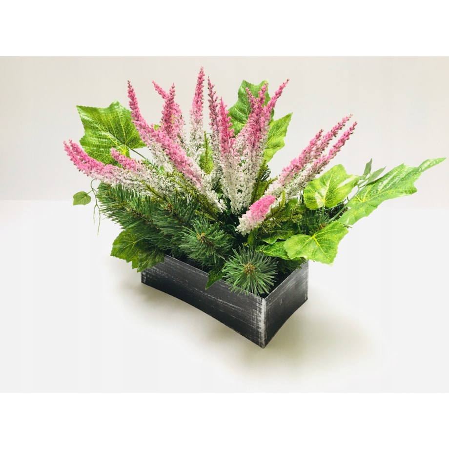 BUKIET STROIK WIĄZANKA SZTUCZNA W DONICY na cmentarz bliskich wrzos pomnik