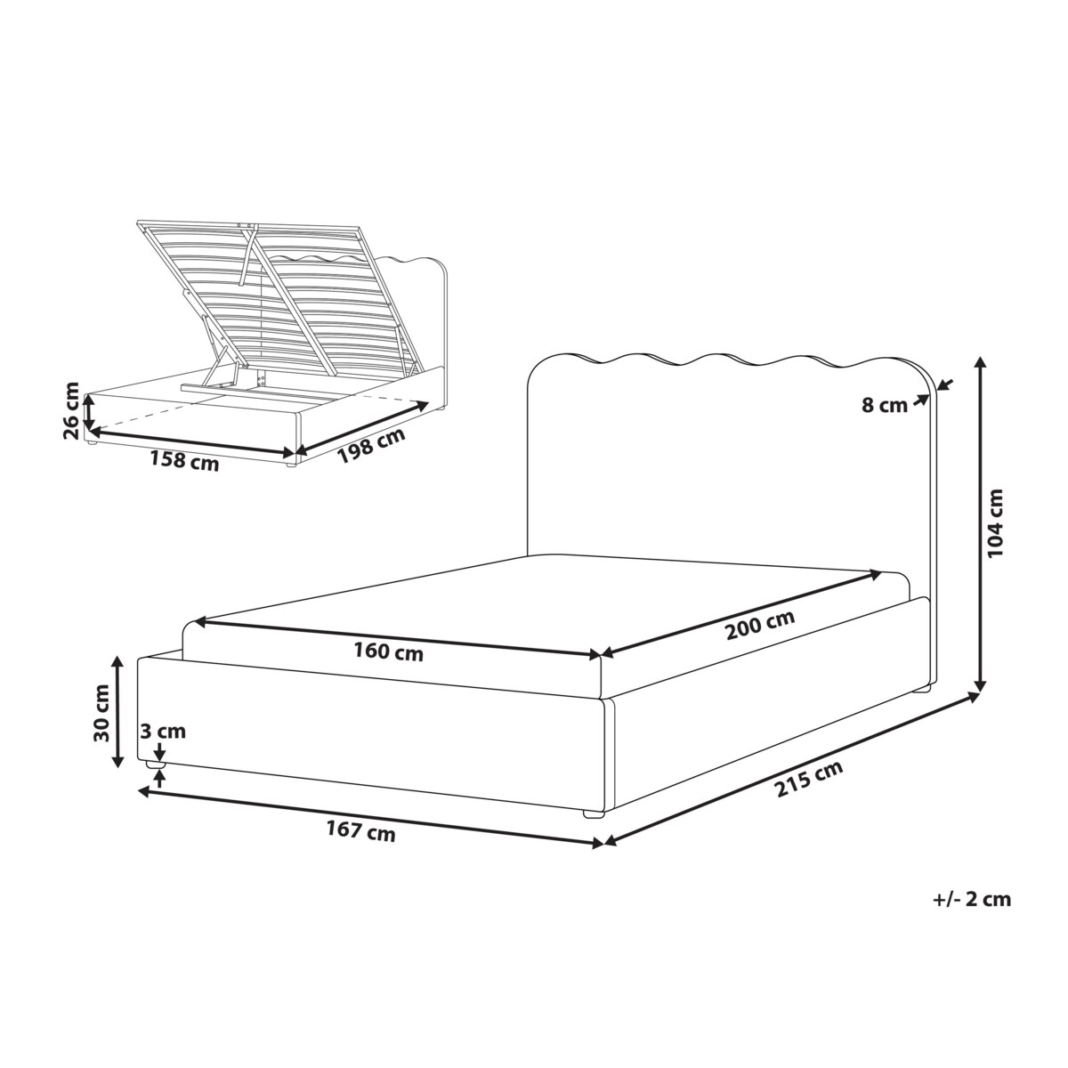 Łóżko z pojemnikiem  NANTERRE 160 x 200 cm Beżowoszary