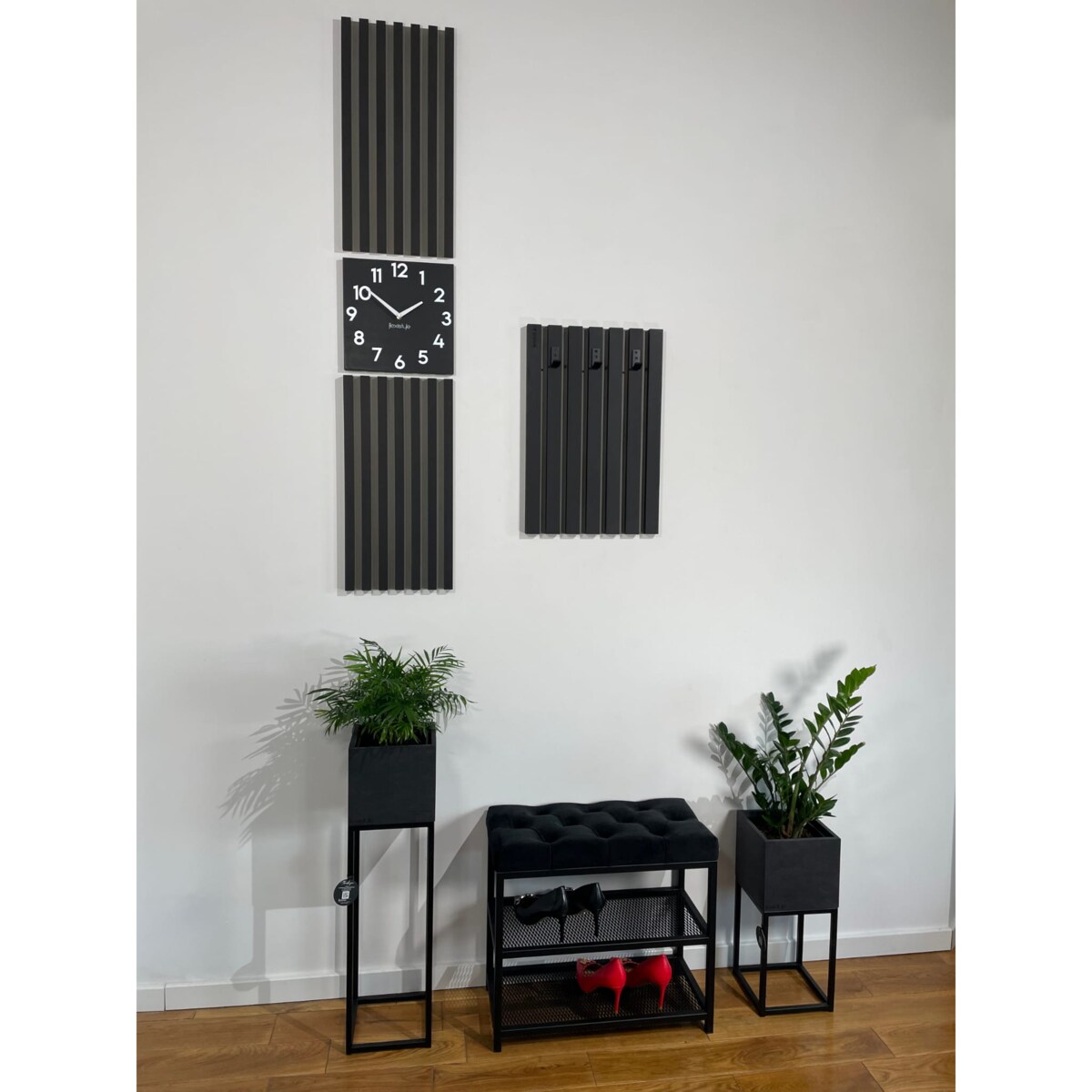 Czarny panel Zegar w Lamelach 155x30cm