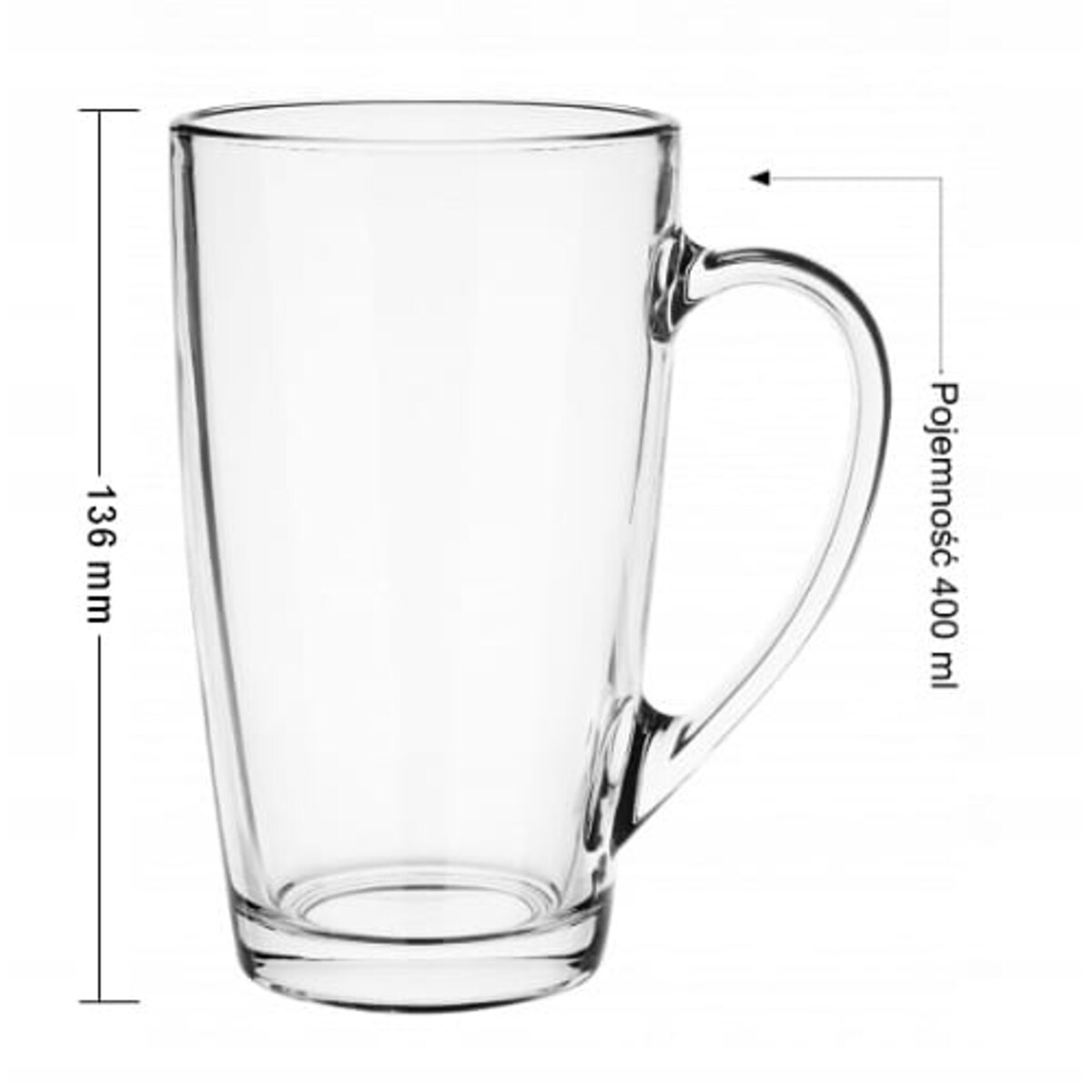 Wysoki Kubek Szklany Szklanka z Uchem 400 ml 6 szt na Kawę Herbatę Latte