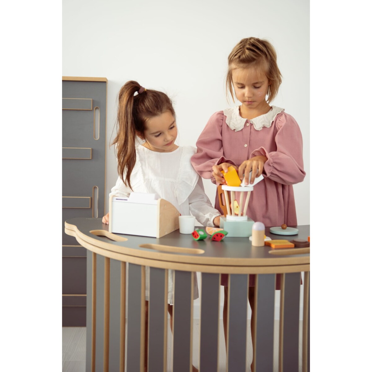 3w1 DUŻY bujak montessori + DUŻA zjeżdżalnia DRABINKA + blat - szary