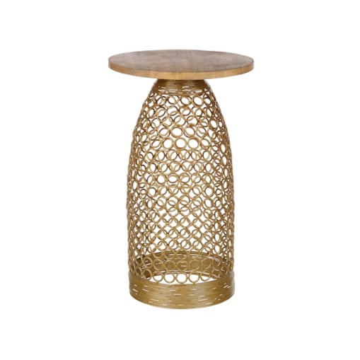 Stolik pomocniczy drewno mango jasne ze złotym WAIHI
