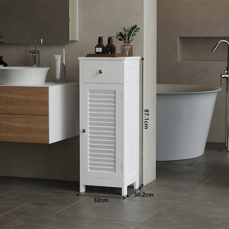 Szafka łazienkowa słupek drzwi biała wysoka 2 półki z szufladą loft 87 cm