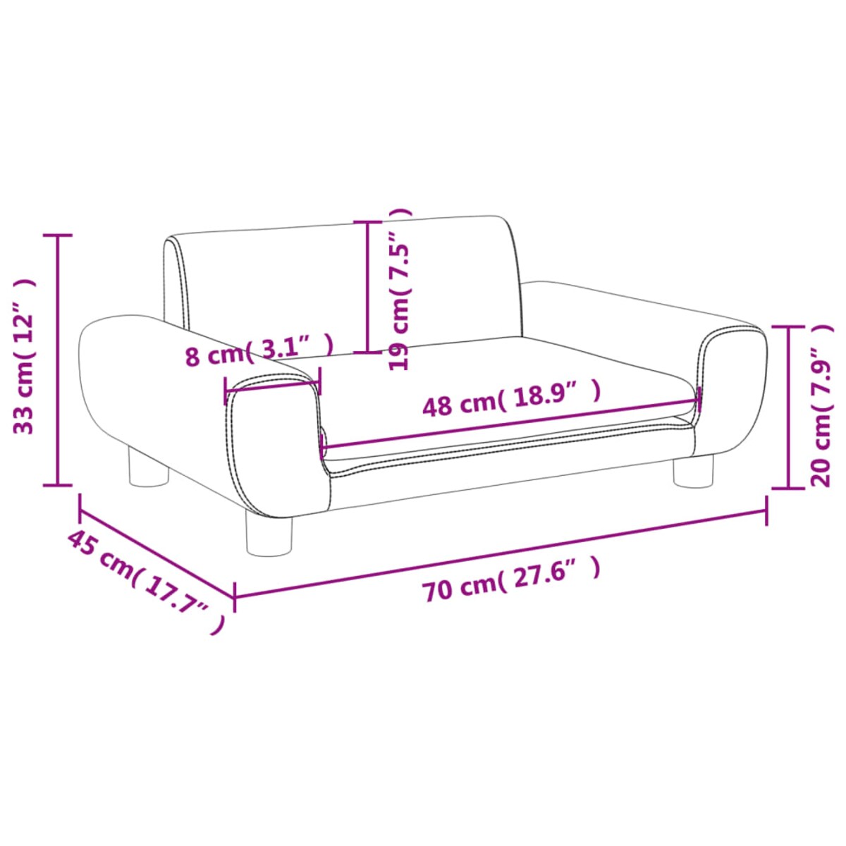 vidaXL Sofa dla dzieci, ciemnoszara, 70x45x33 cm, aksamit