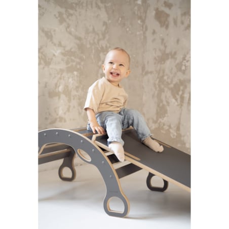 MAŁY bujak montessori z uchwytami + MAŁA zjeżdżalnia CHMURKI - szary
