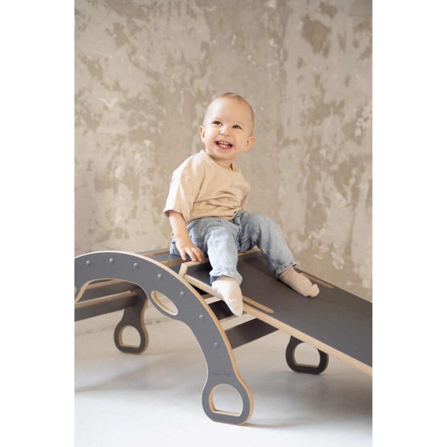 MAŁY bujak montessori z uchwytami + MAŁA zjeżdżalnia CHMURKI - szary