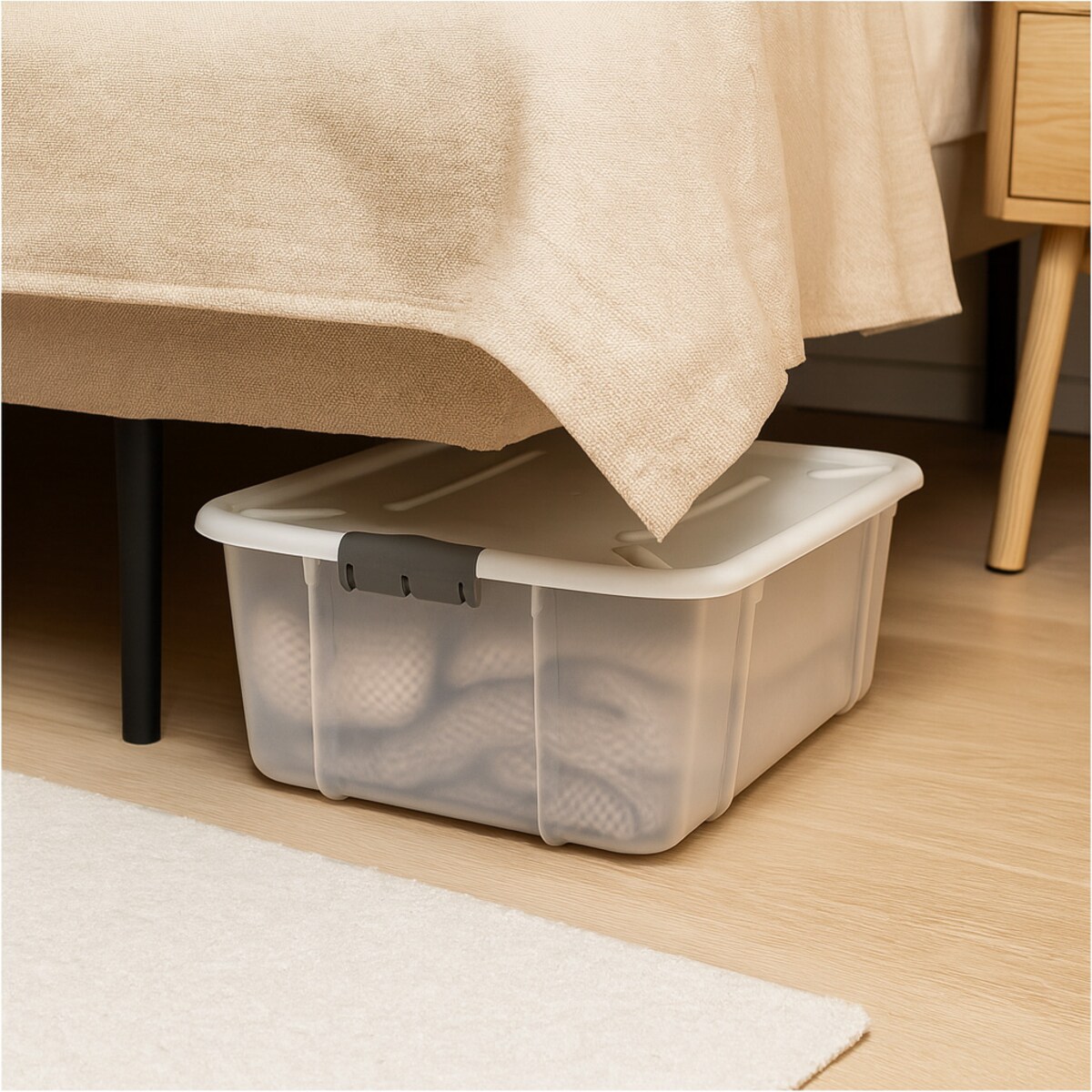 Pojemnik Plastikowy Pudełko 29 L Plastikowe Zamykany Z Pokrywką Pudło Box Do Przechowywania Na Zabawki Dokumenty Ubrania Mleczny