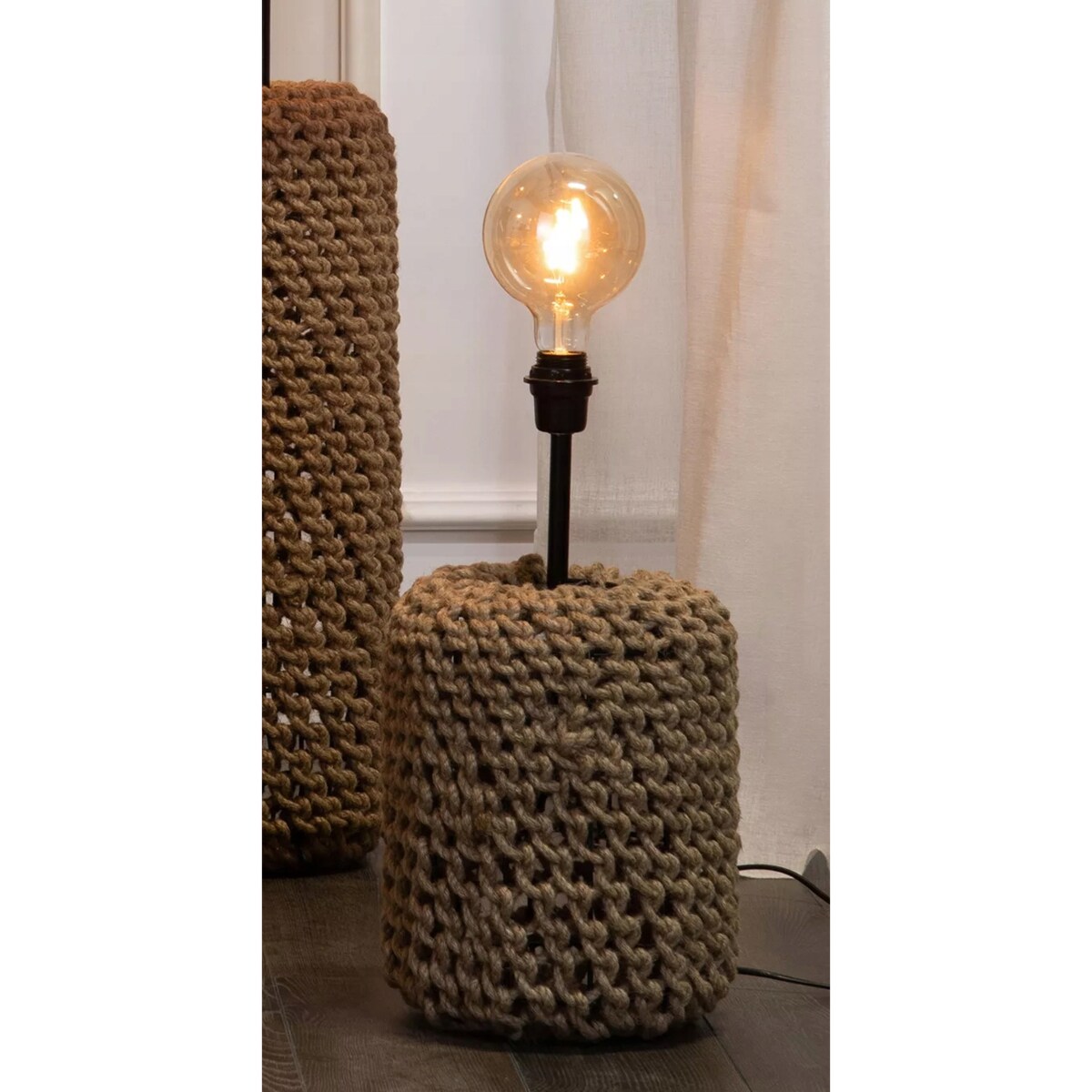 LAMPA BOHO 50cm stojąca stołowa nocna biurkowa stojąca beżowa jutowa