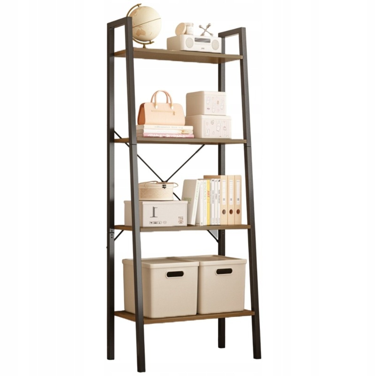 Regał Na Książki Stojący Rustykalny Drabinka Loft Retro Jasny Brąz 4 Półki