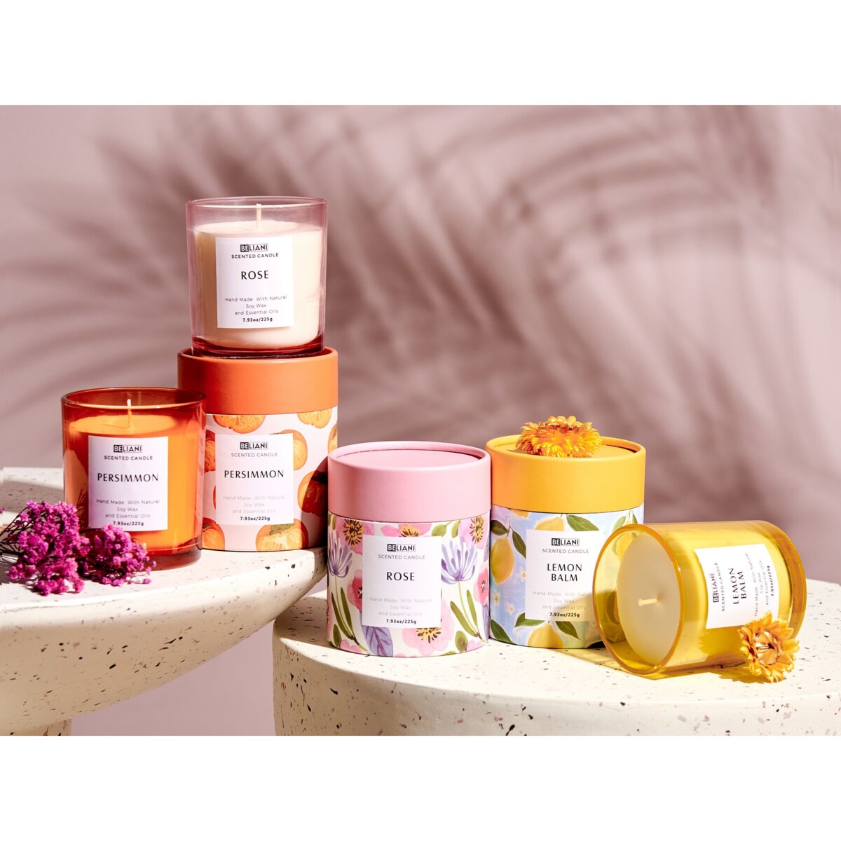 3 świece zapachowe sojowe róża/ kaki/ melisa COLORFUL BARREL