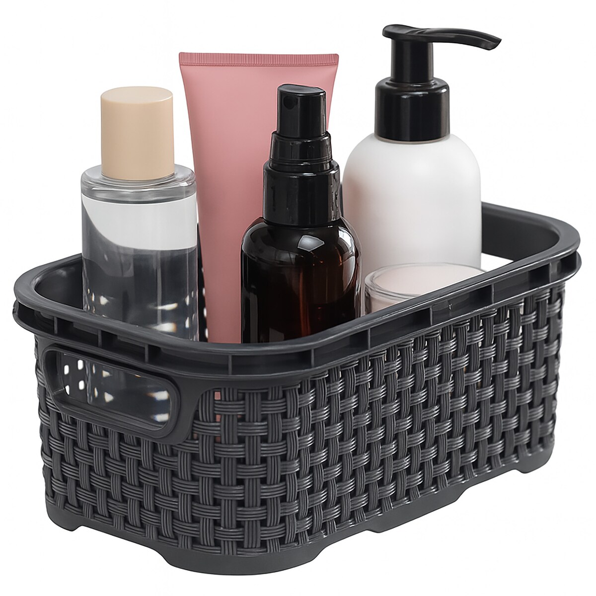 Koszyk Ratanowy Plastikowy 1 L Na Kosmetyki Do Łazienki Pudełko Pojemnik Rattanowy Antracyt