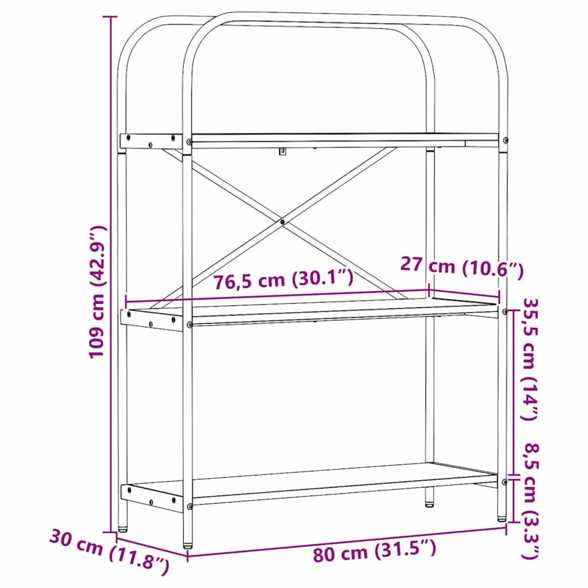 vidaXL Półka na książki Szary dąb sonoma 80 x 30 x 109 cm