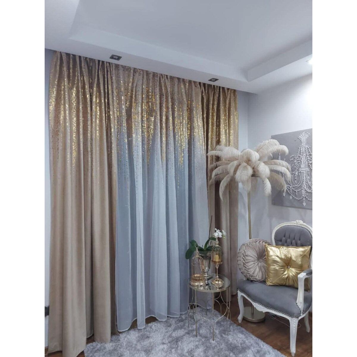 zasłona welurowa "złoty deszcz" | przelotki | 140x250 | jasny beż