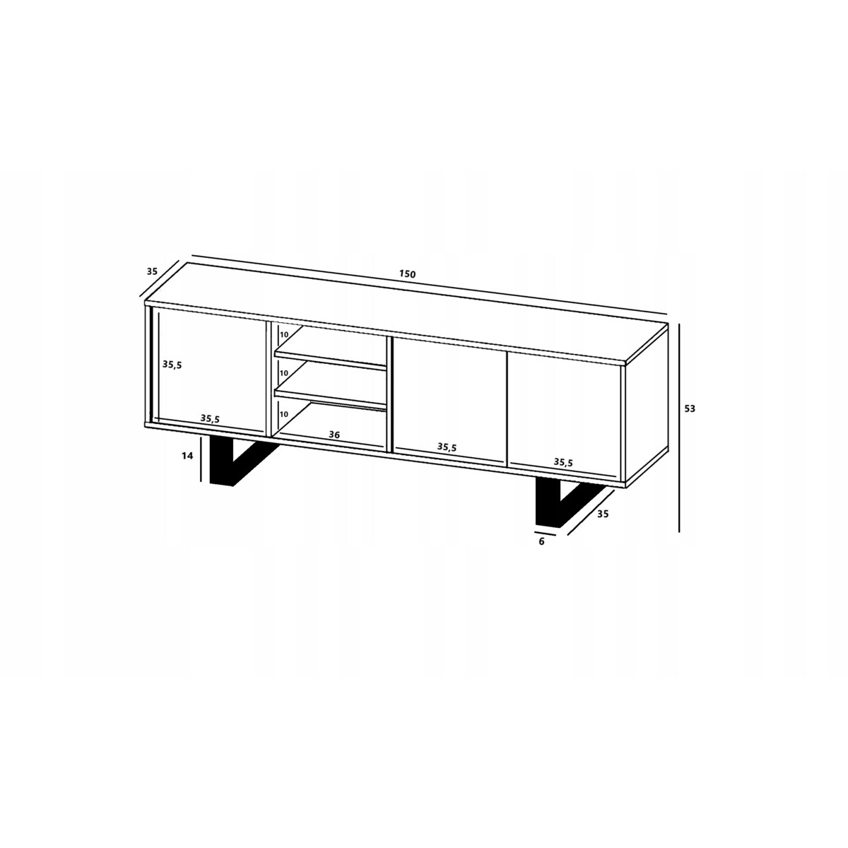 Szafka RTV Loft Komoda Industrialna Biały MAT Dąb Wotan 150 cm