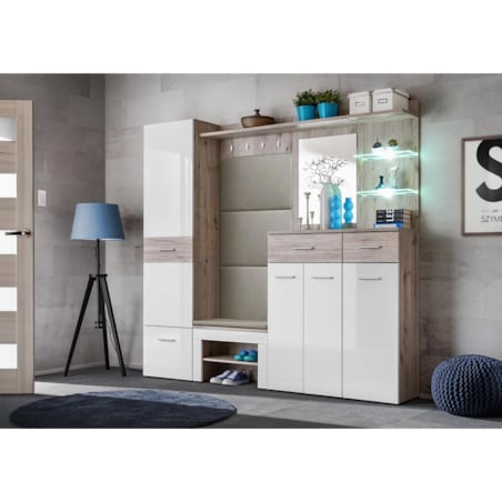 Garderoba do przedpokoju GUSTAVO IX dąb wellington/biała połysk
