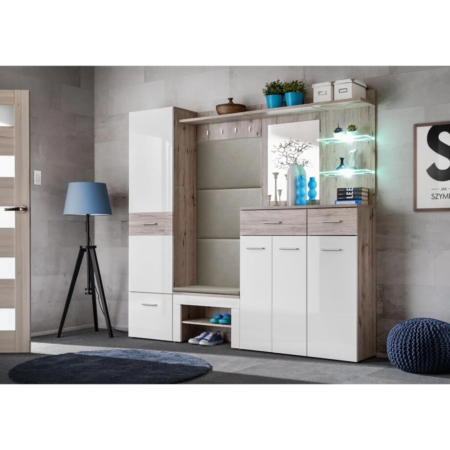 Garderoba do przedpokoju GUSTAVO IX dąb wellington/biała połysk