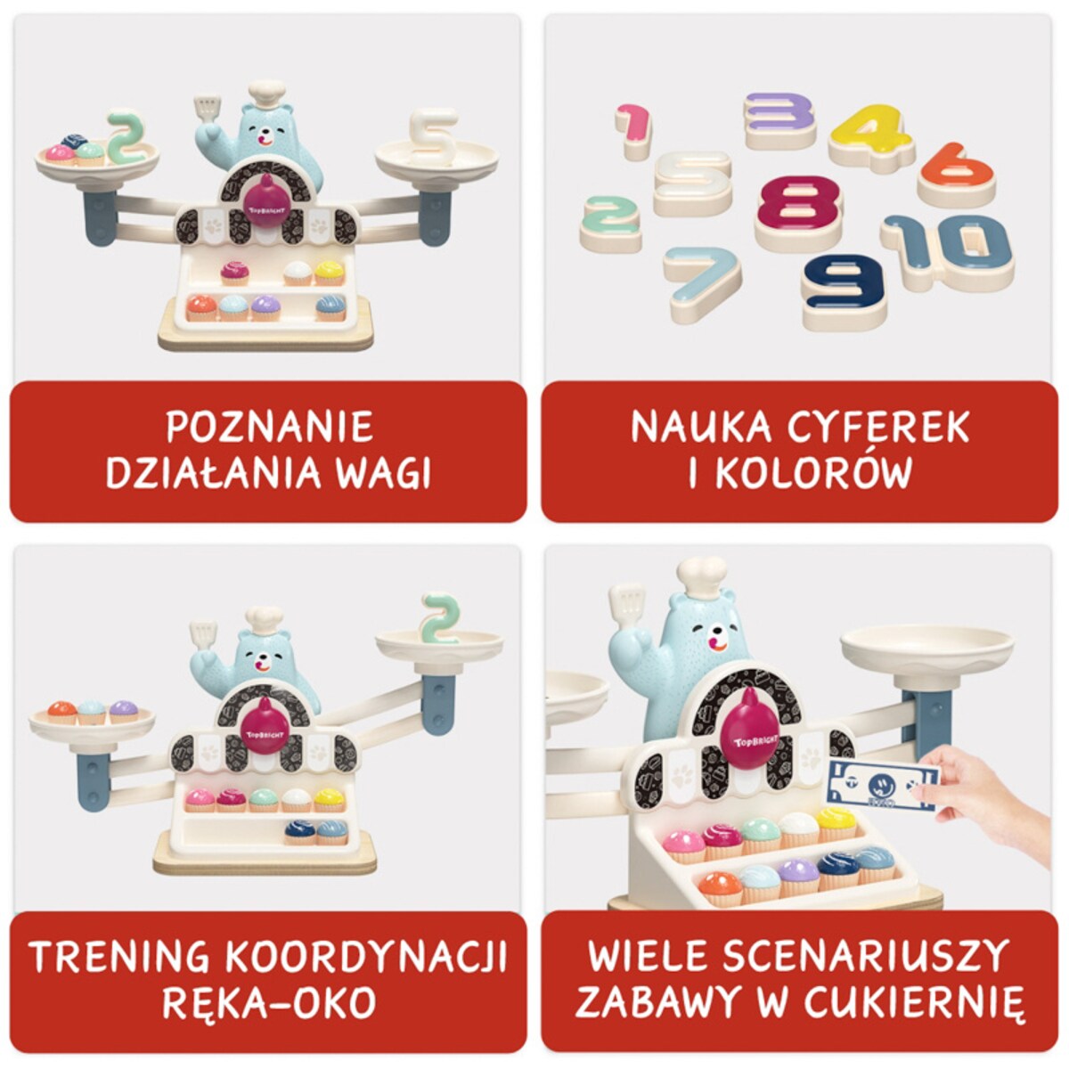 Głodny Miś - Waga szalkowa dla dzieci nauka liczenia Montessori 36 mies.+ Top Bright