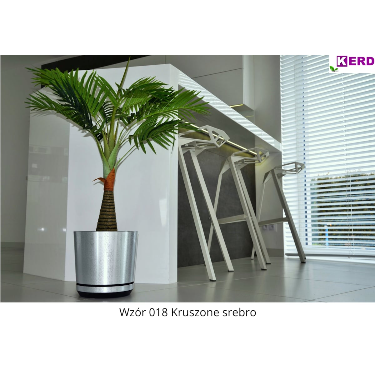 14 cm wzór KRUSZONE SREBRO Doniczka z podstawką elegancka drobinki lustra z połyskiem z drenażem nowoczesna