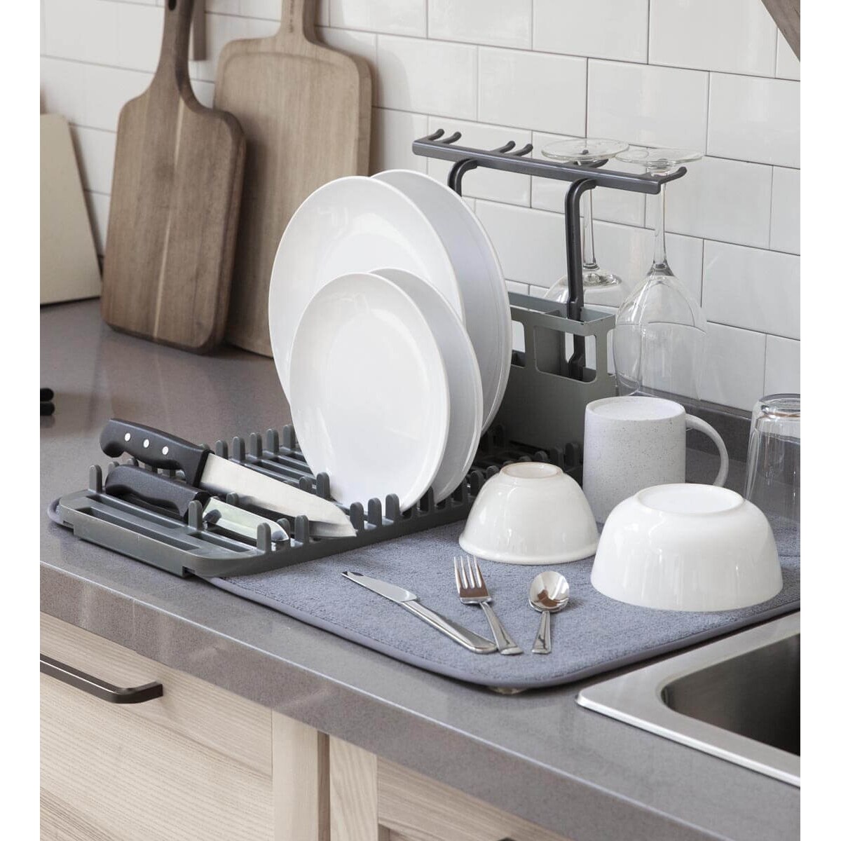 Mata do suszenia naczyń 4w1 szara Udry, 61 x 45.7 x 27.6 cm, Umbra