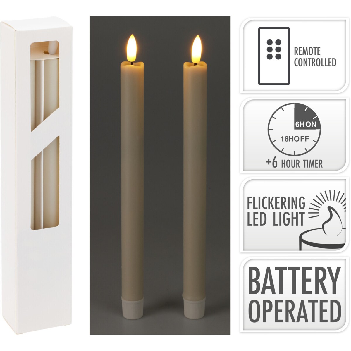 Woskowane świece stołowe z LED, 25 cm