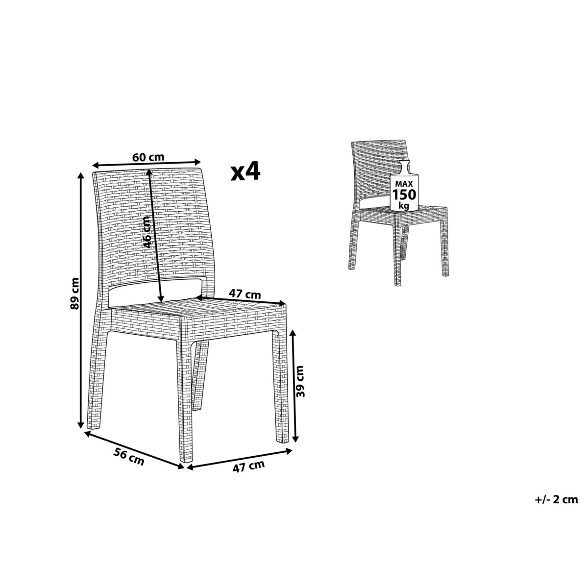 Zestaw 4 krzeseł ogrodowych jasnoszary FOSSANO
