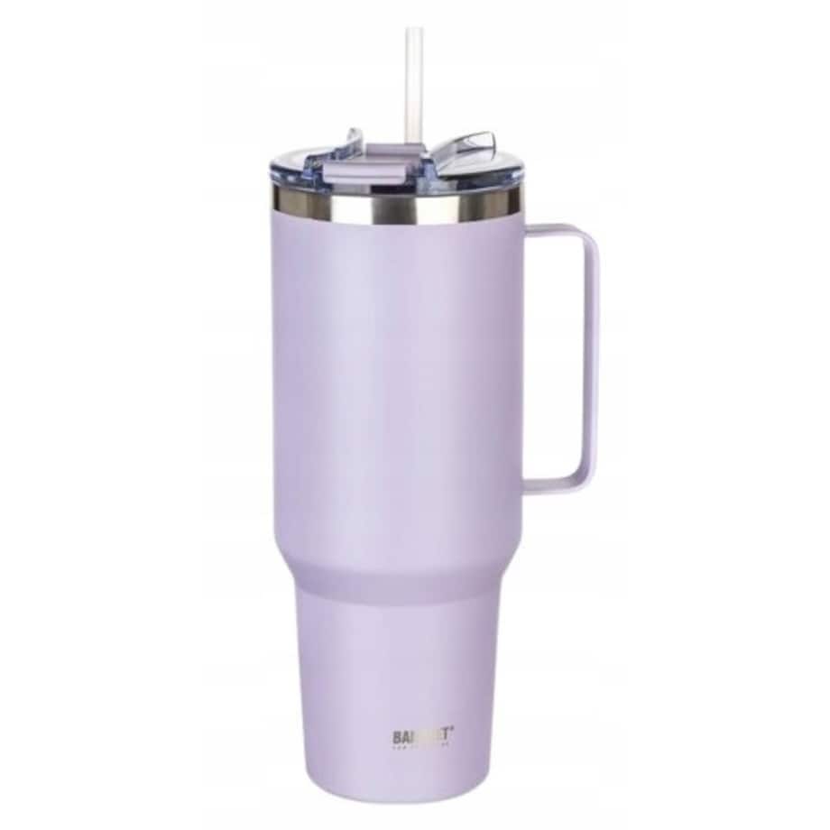 KUBEK PODRÓŻNY TERMICZNY termos 1200 ml ze słomką na napoje wysoki liliowy