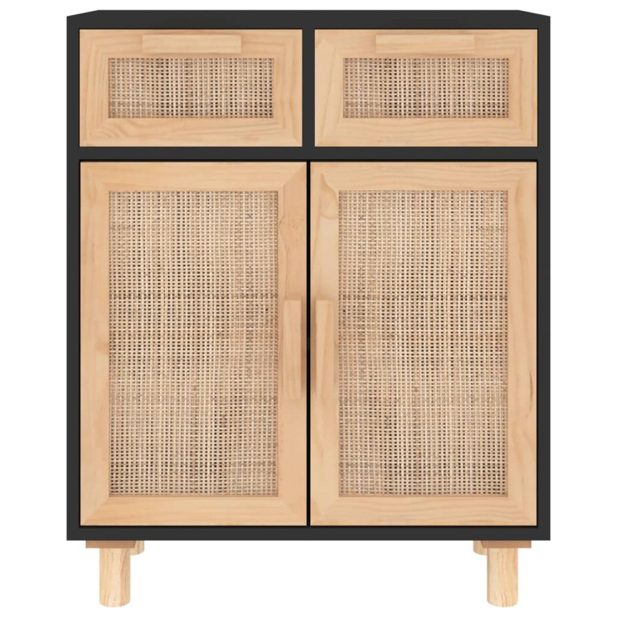 vidaXL Komoda, czarna, 60x30x75 cm, lita sosna i naturalny rattan