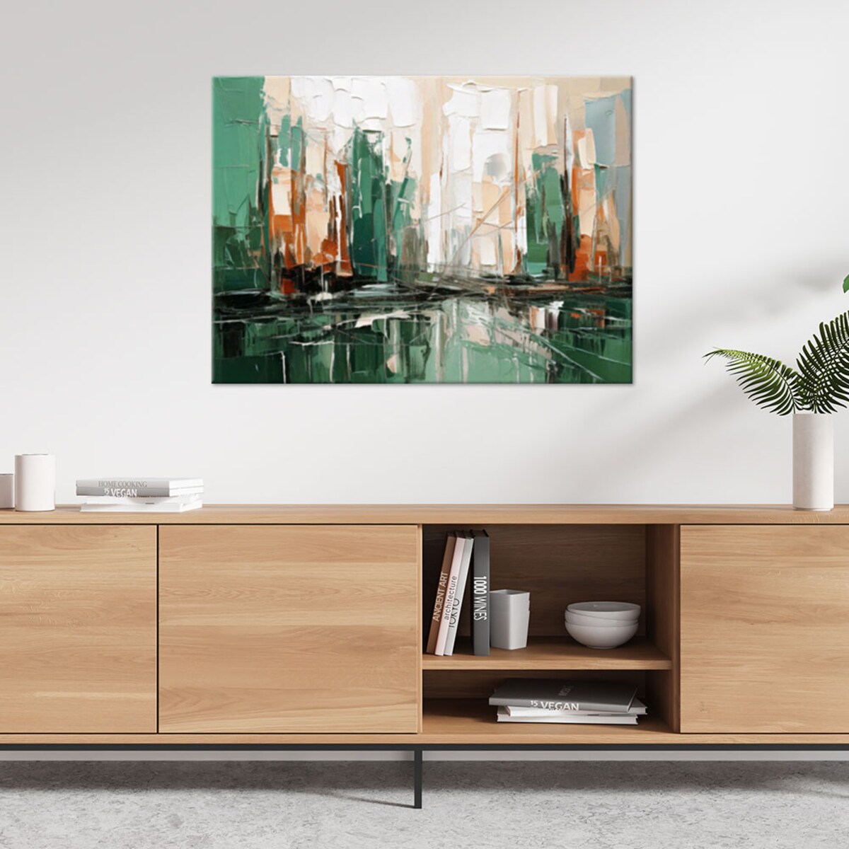 Feeby Obraz nowoczesny, Miasto zielona abstrakcja jak malowana 90x60