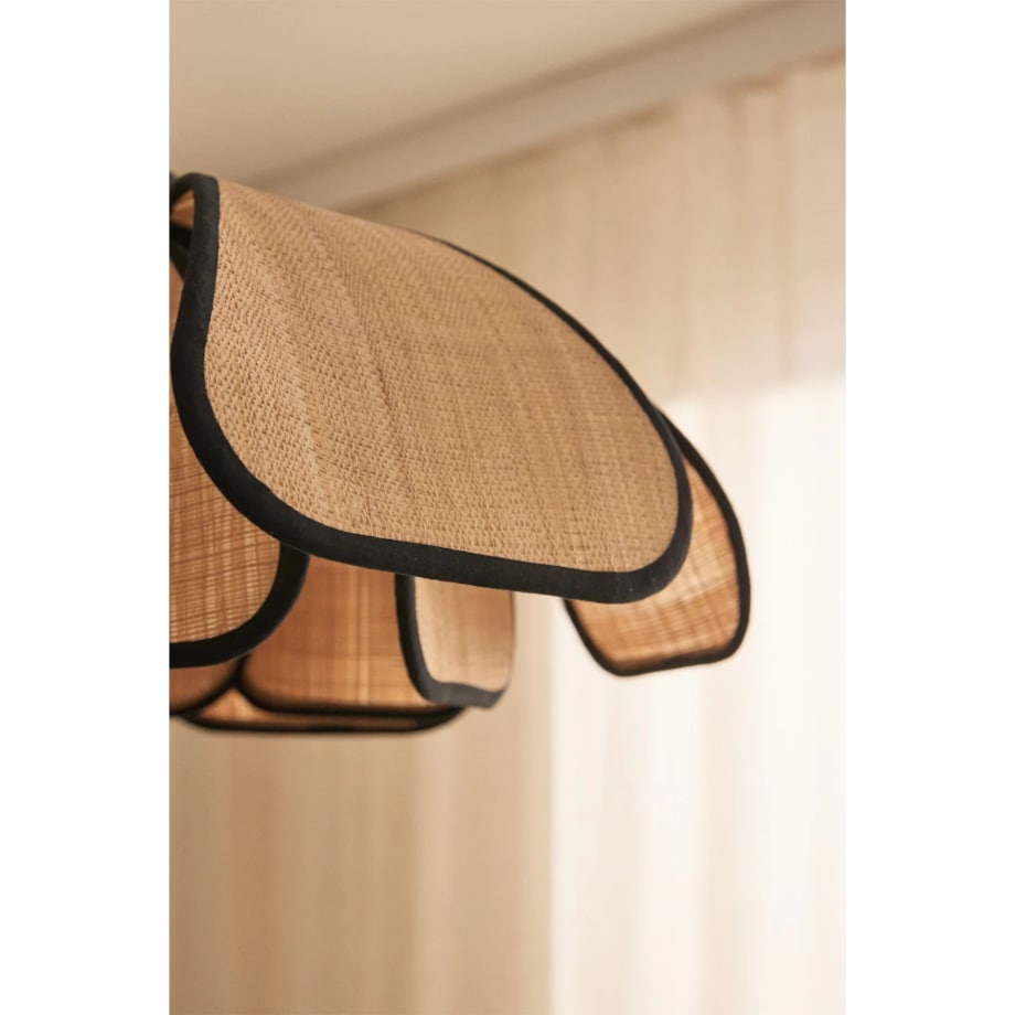 Lampa wisząca z rafi i bawełny, beżowo-czarna, Vidson Ø50 cm