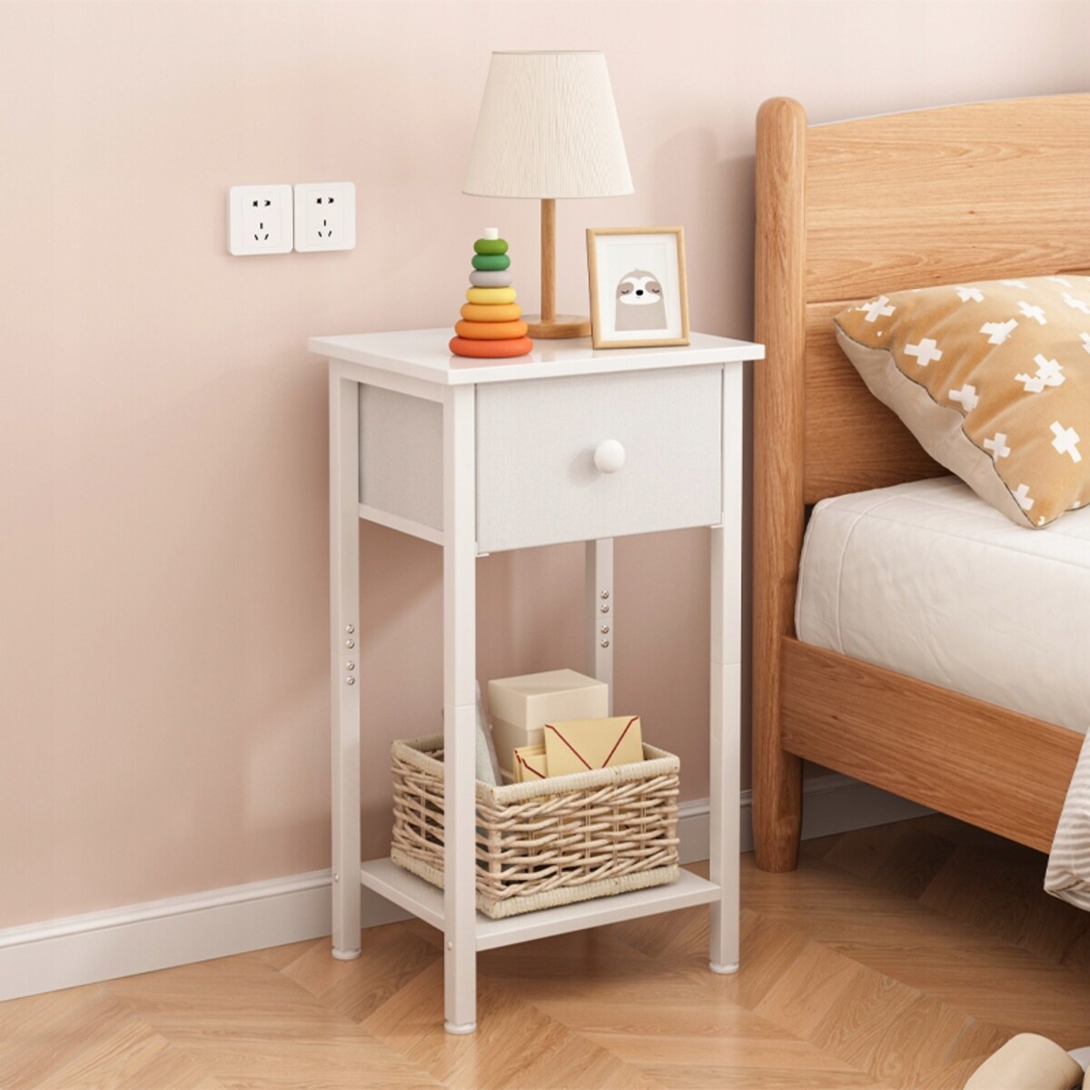 Stolik nocny komoda szafka z szufladą półką biały do sypialni salonu 38 cm