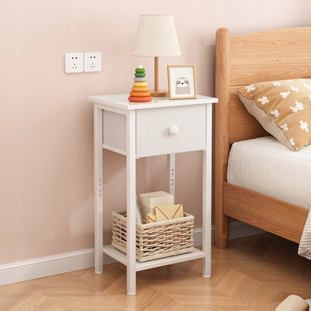 Stolik nocny komoda szafka z szufladą półką biały do sypialni salonu 38 cm