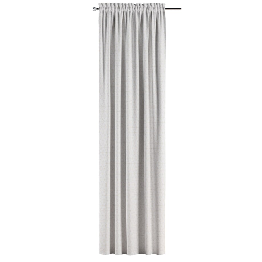 Zasłona na kanale z grzywką 1 szt. 130x260 beżowe trójkąty na kremowo-białym tle