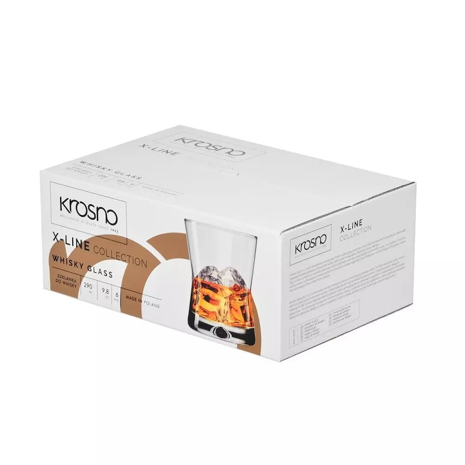 Komplet Niskie Szklanki do Whisky X-Line Krosno 6 x 290 ml Zwężane Nowoczesne