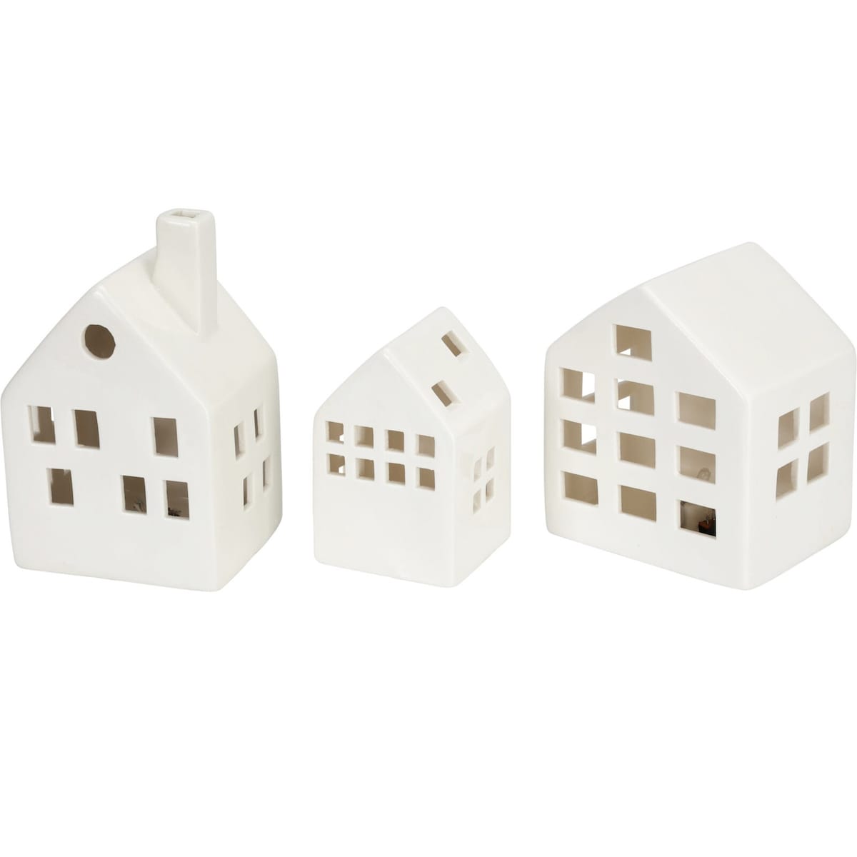 Dekoracja - 3 domki ceramiczne LED 9,5/13,8/11,5 cm SCONE