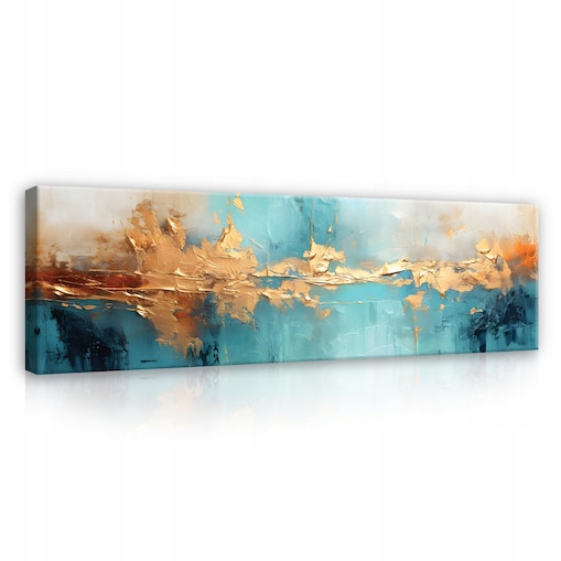 OBRAZ ABSTRAKCJA NIEBIESKI ZŁOTO SALON SYPIALNIA DUŻY NA PŁÓTNIE 145x45