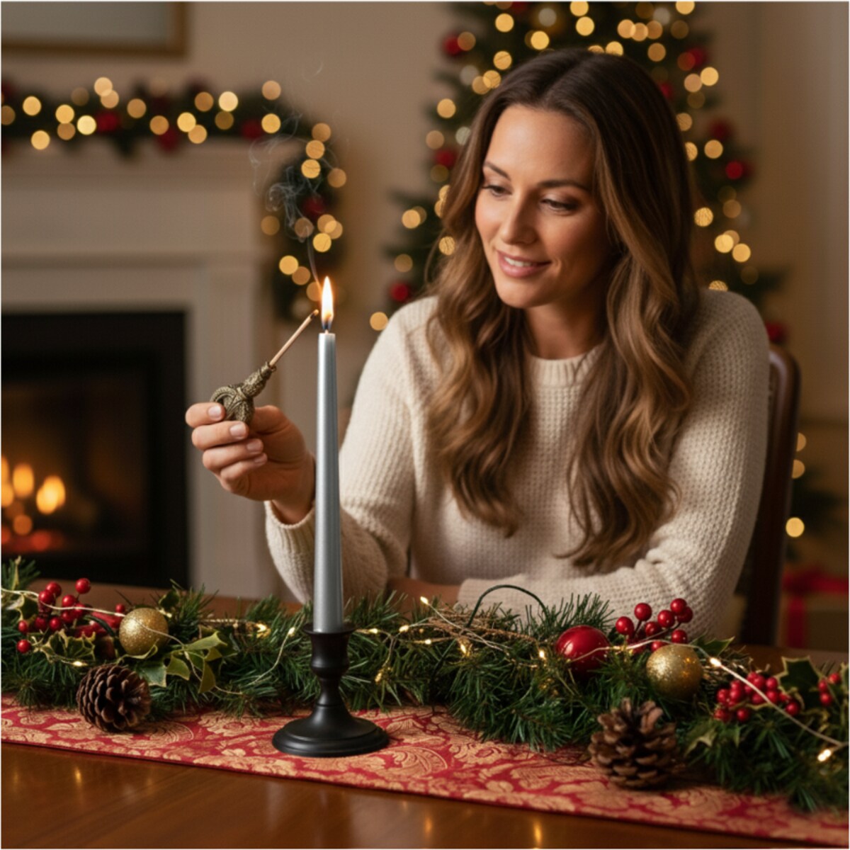 Świeca Boże Narodzenie Prosta Do Kolacji Wigilijnej 4 Szt. Srebrna