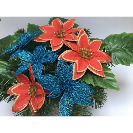 SZTUCZNY KWIAT GWIAZDA BETLEJEMSKA brokatowa czerwona świąteczna dekoracja