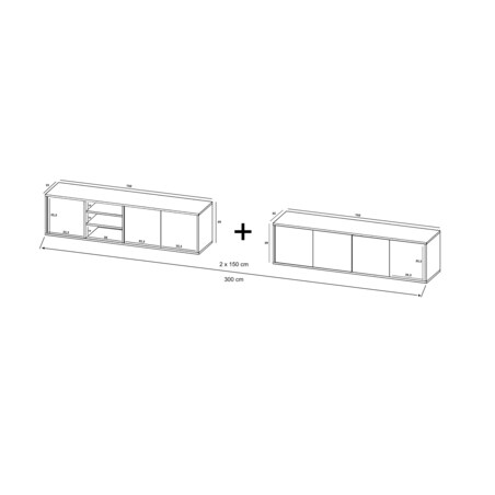 Wisząca szafka RTV Loft Industrialna Dąb Wotan Czarny MAT 300 cm