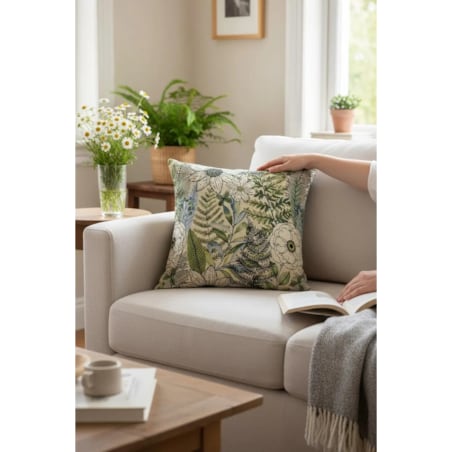 Żakardowa poduszka dekoracyjna Paprocie i Kwiaty 45x45 cm