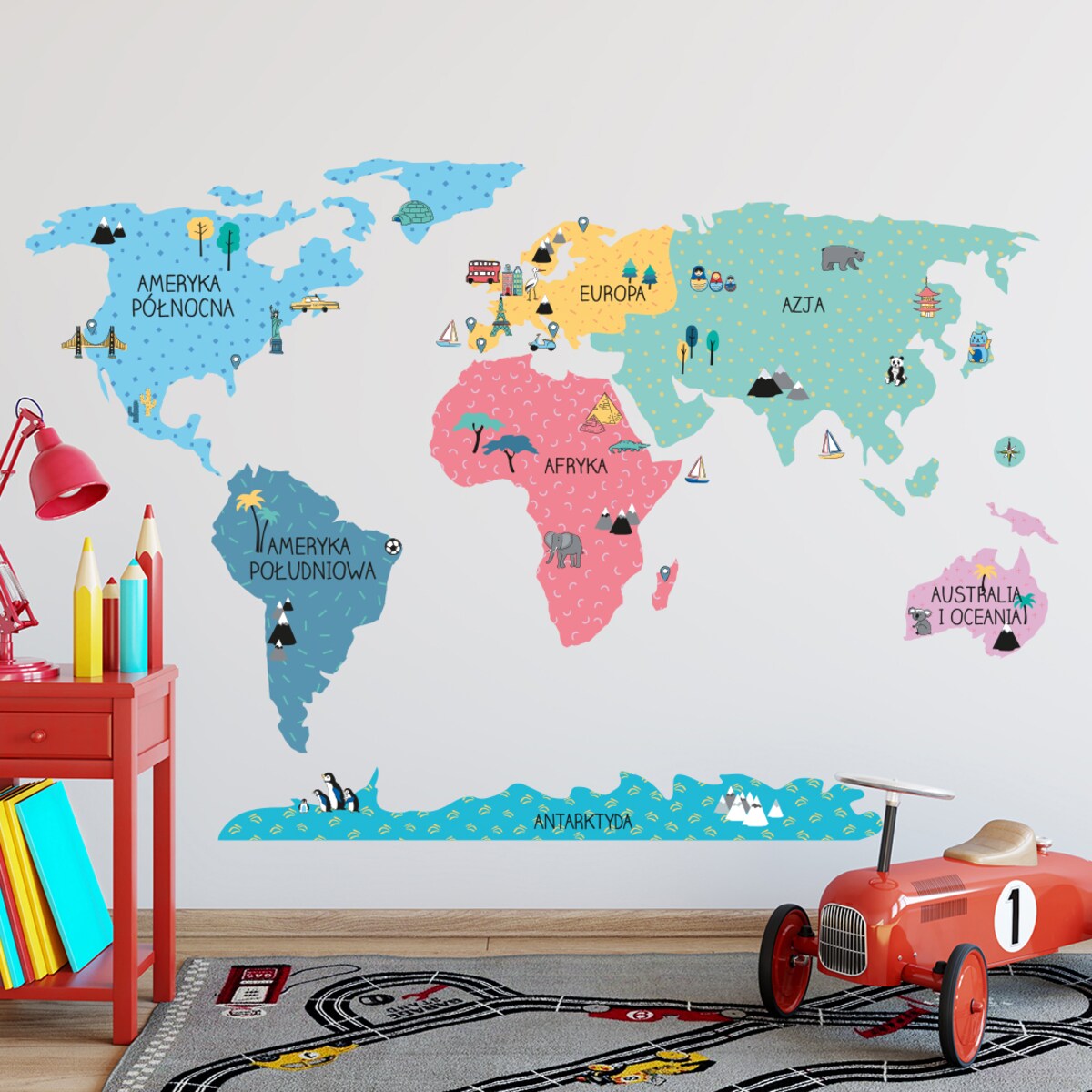 Naklejka na ścianę Mapa świata kolorowa L