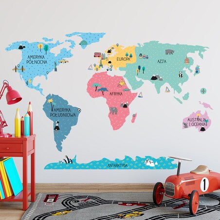 Naklejka na ścianę Mapa świata kolorowa L